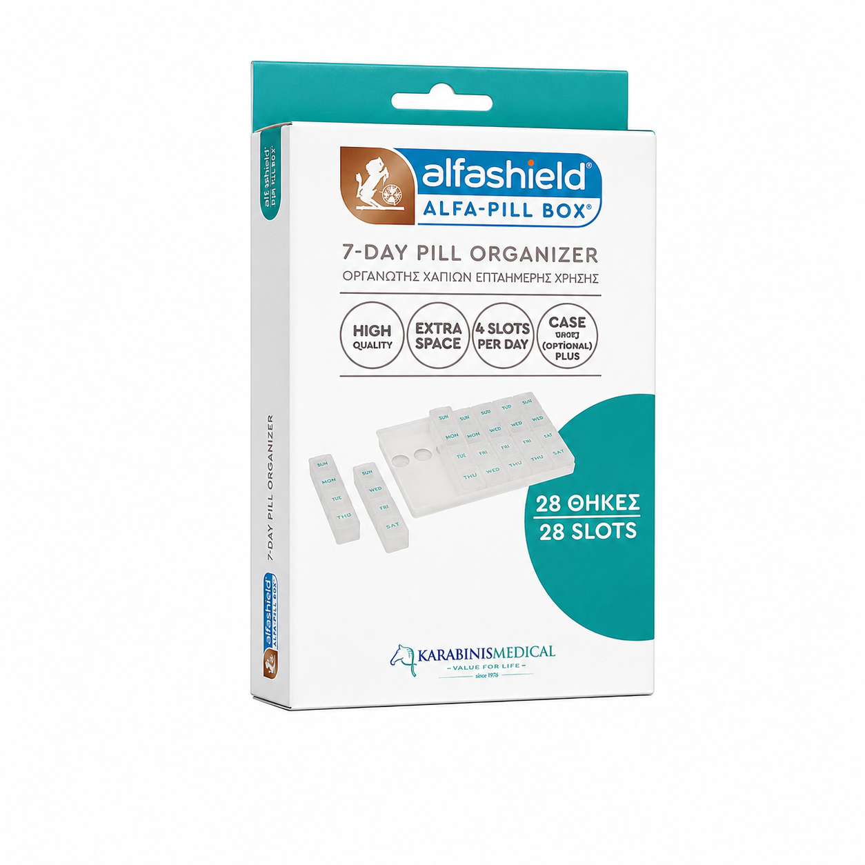 ALFASHIELD WEEKLY PILL BOX - 28 SLOTS (4 PER DAY)