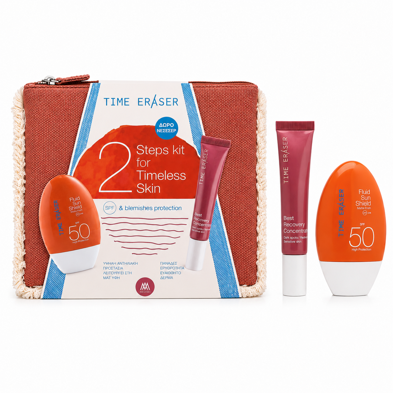 TIME ERASER 2 STEPS KIT FOR TIMELESS SKIN FLUID SUN CARE LOTION & SERUM
