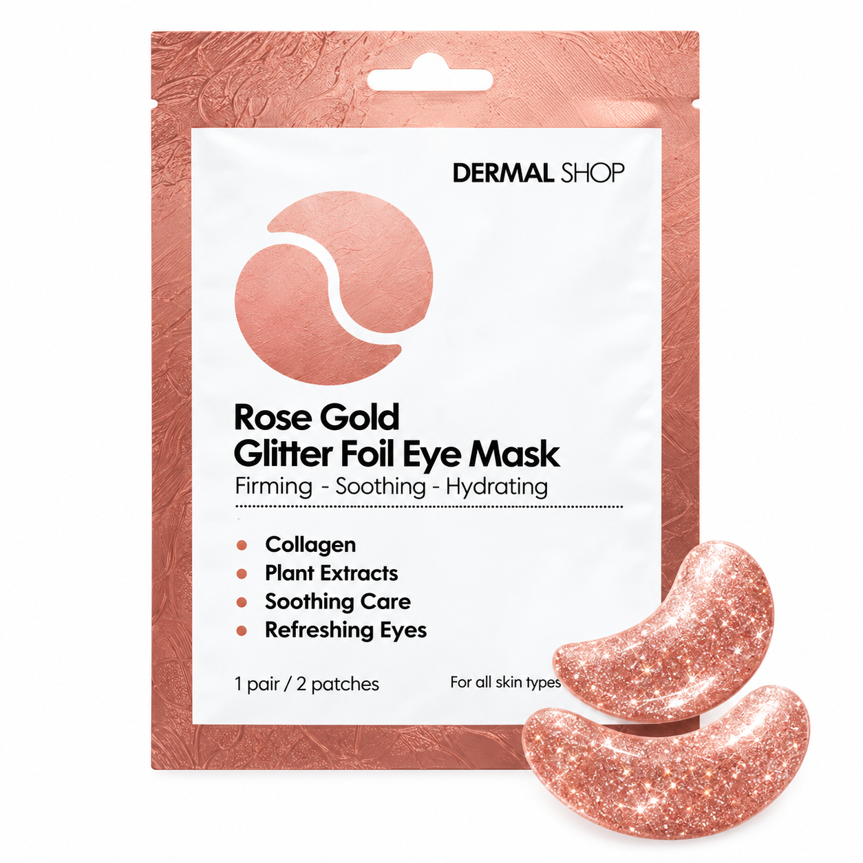 DERMAL ROSE GOLD GLITTER FLASH FOIL EYE MASK